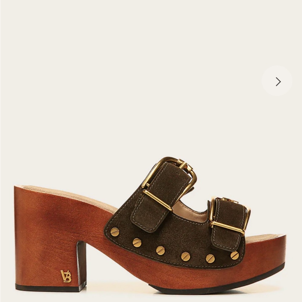Veronica Beard Halifax Leather Studded Buckle Clogs Size 6 Olive Su